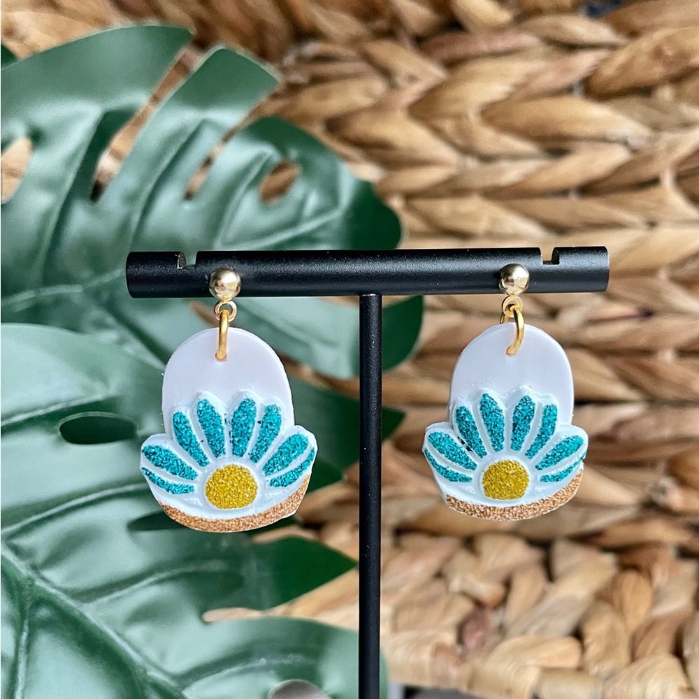 Handmade Polymer Clay Dainty Dangly Flower earrings